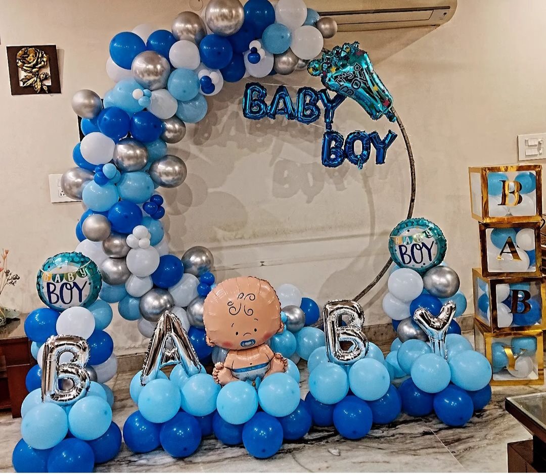 Blue golden welcome decor