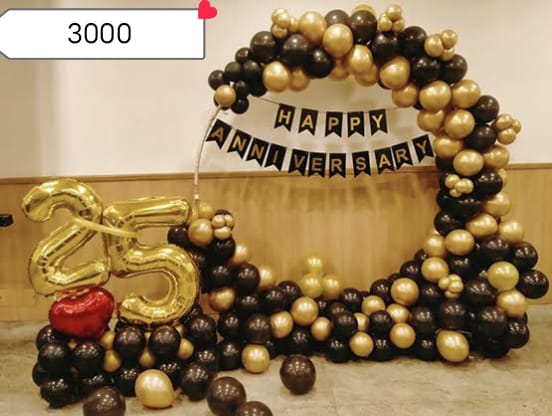 Golden black happy anniversary decoration