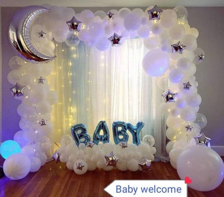 baby shower decoration in white balloon