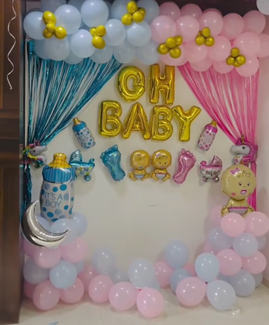 baby shower with sky curtains