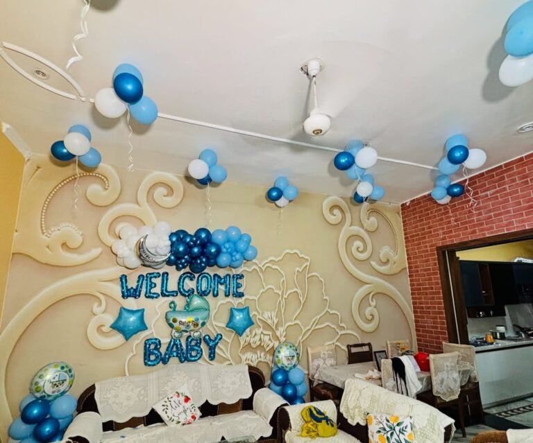 welcome boy in hall with blue white